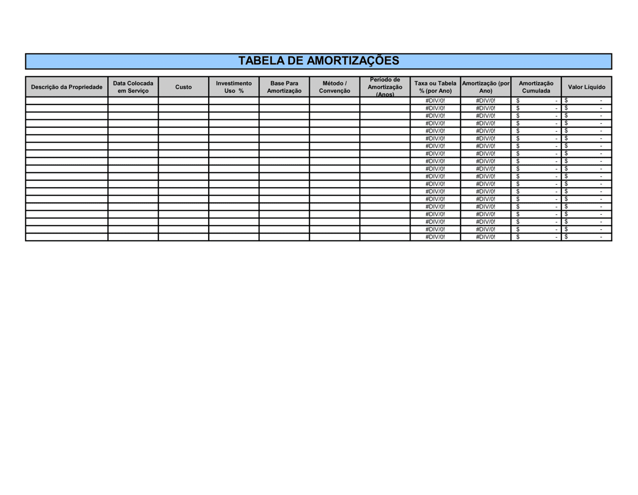 Business-in-a-Box's Planilha de Depreciação