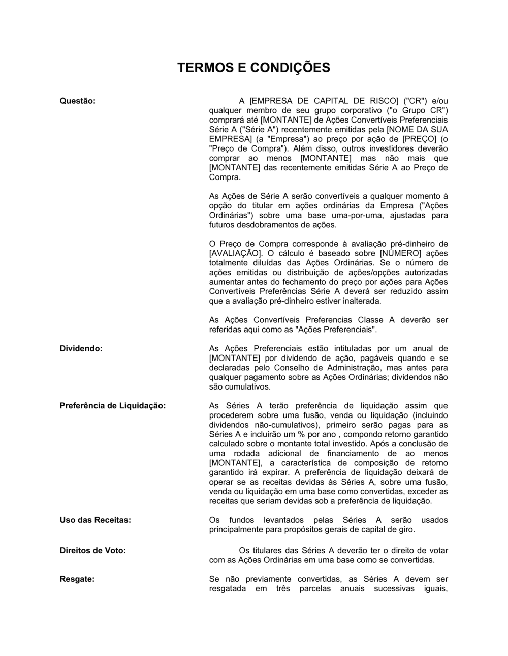 Business-in-a-Box's Planilha de Termo