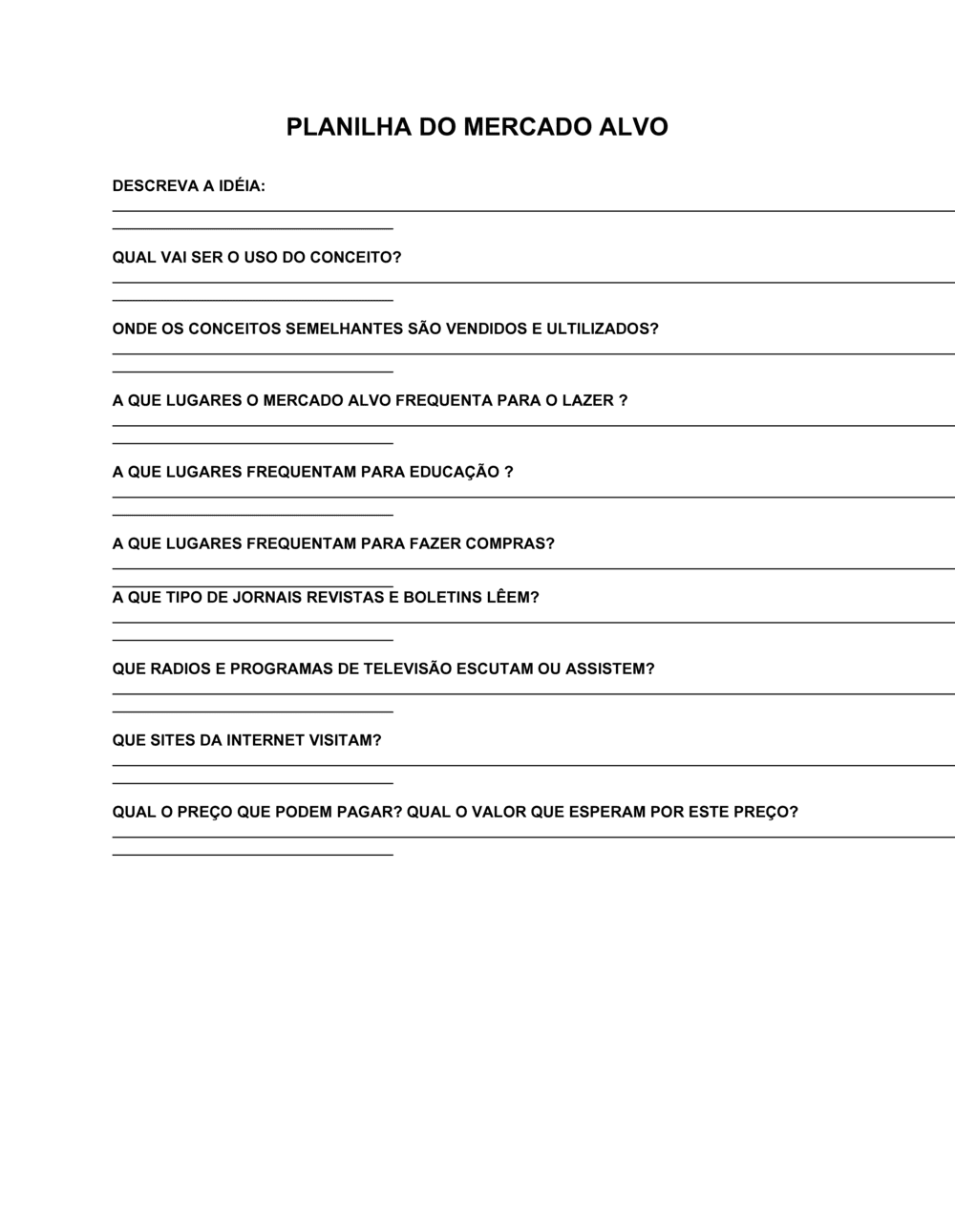 Business-in-a-Box's Planilha Mercado Alvo