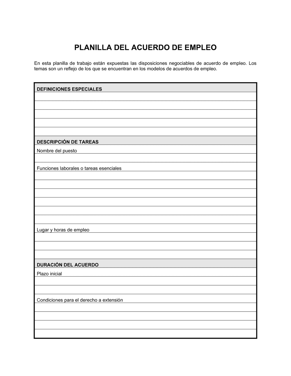 Business-in-a-Box's Planilla del acuerdo de empleo