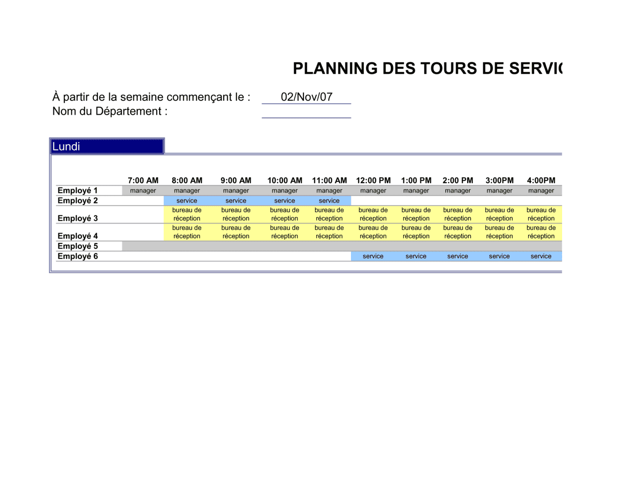Business-in-a-Box's Planning des tours de service