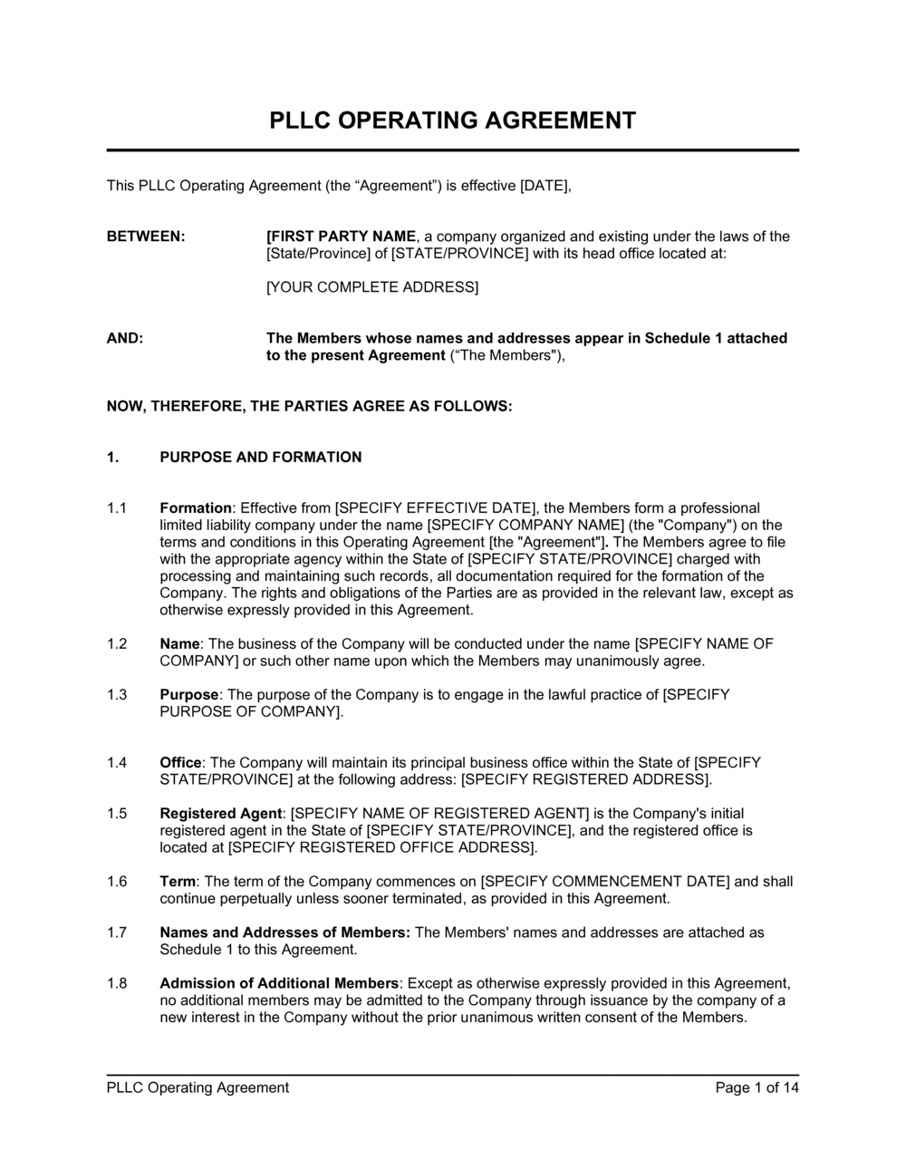 Business-in-a-Box's PLLC Operating Agreement Template
