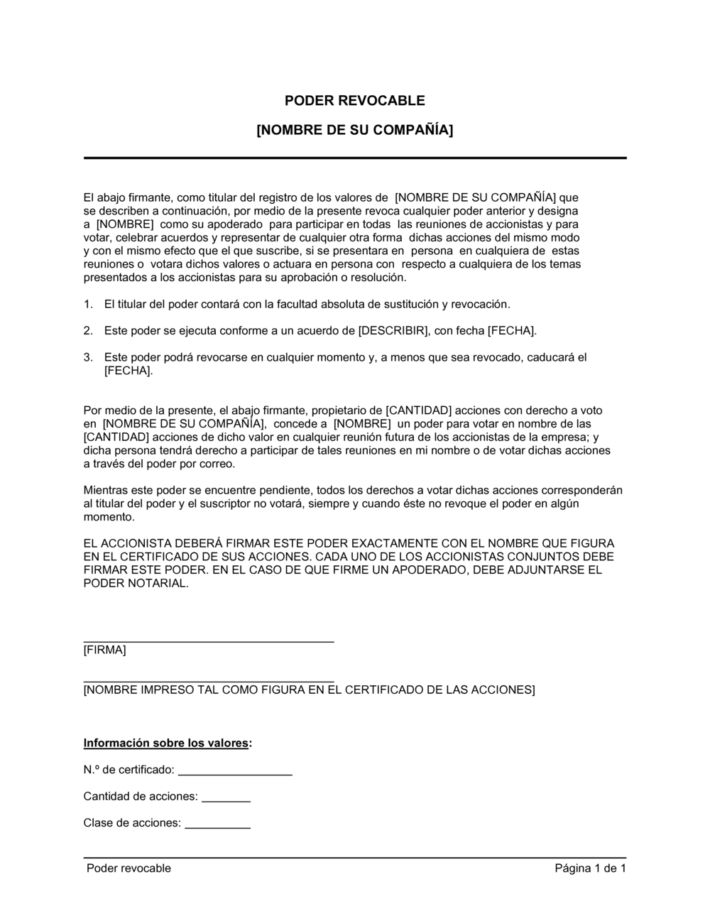 Business-in-a-Box's Poder revocable