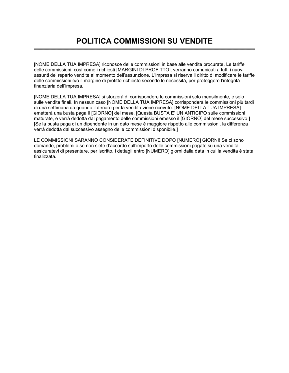 Business-in-a-Box's Politica commissioni su vendite