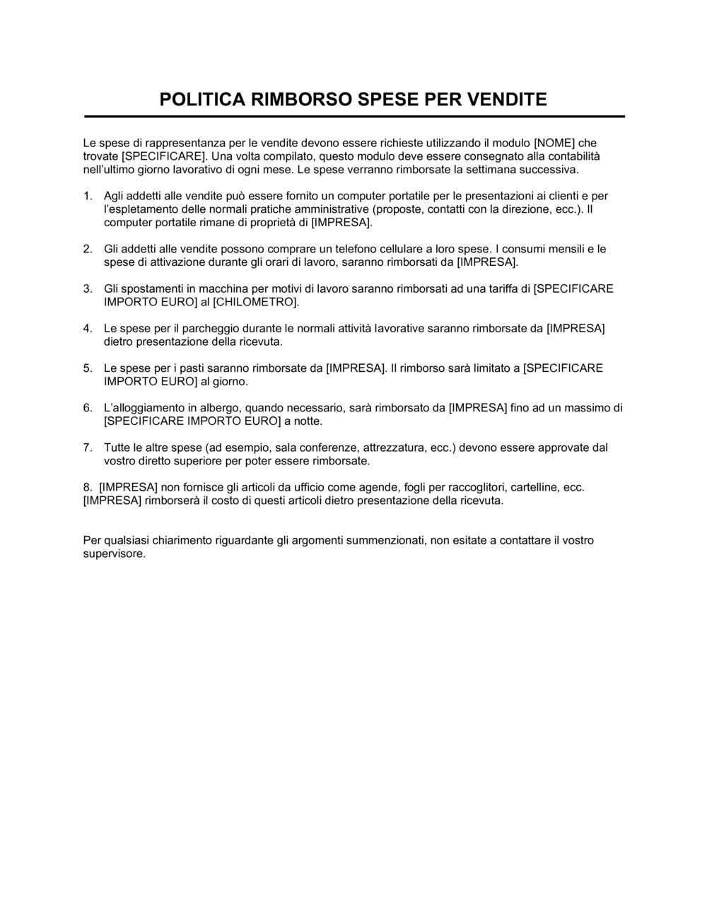 Business-in-a-Box's Politica rimborso spese vendite