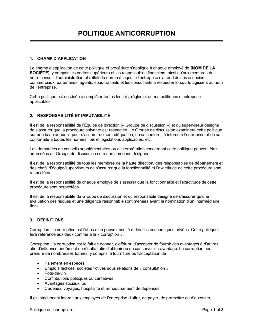 Business-in-a-Box's Politique anti-corruption