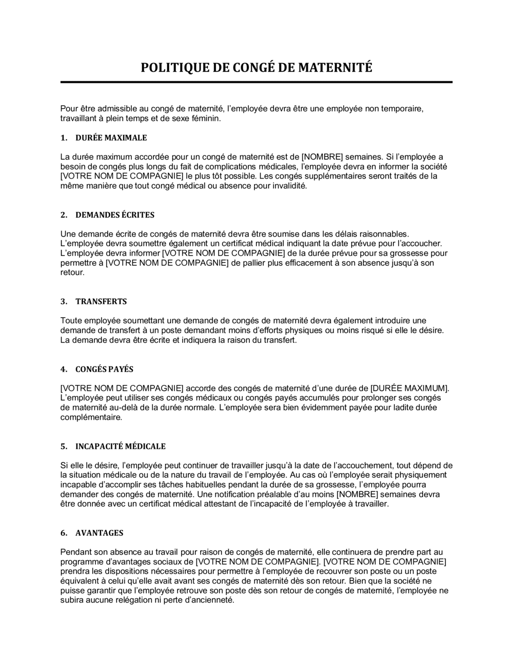 Business-in-a-Box's Politique de congé de maternité