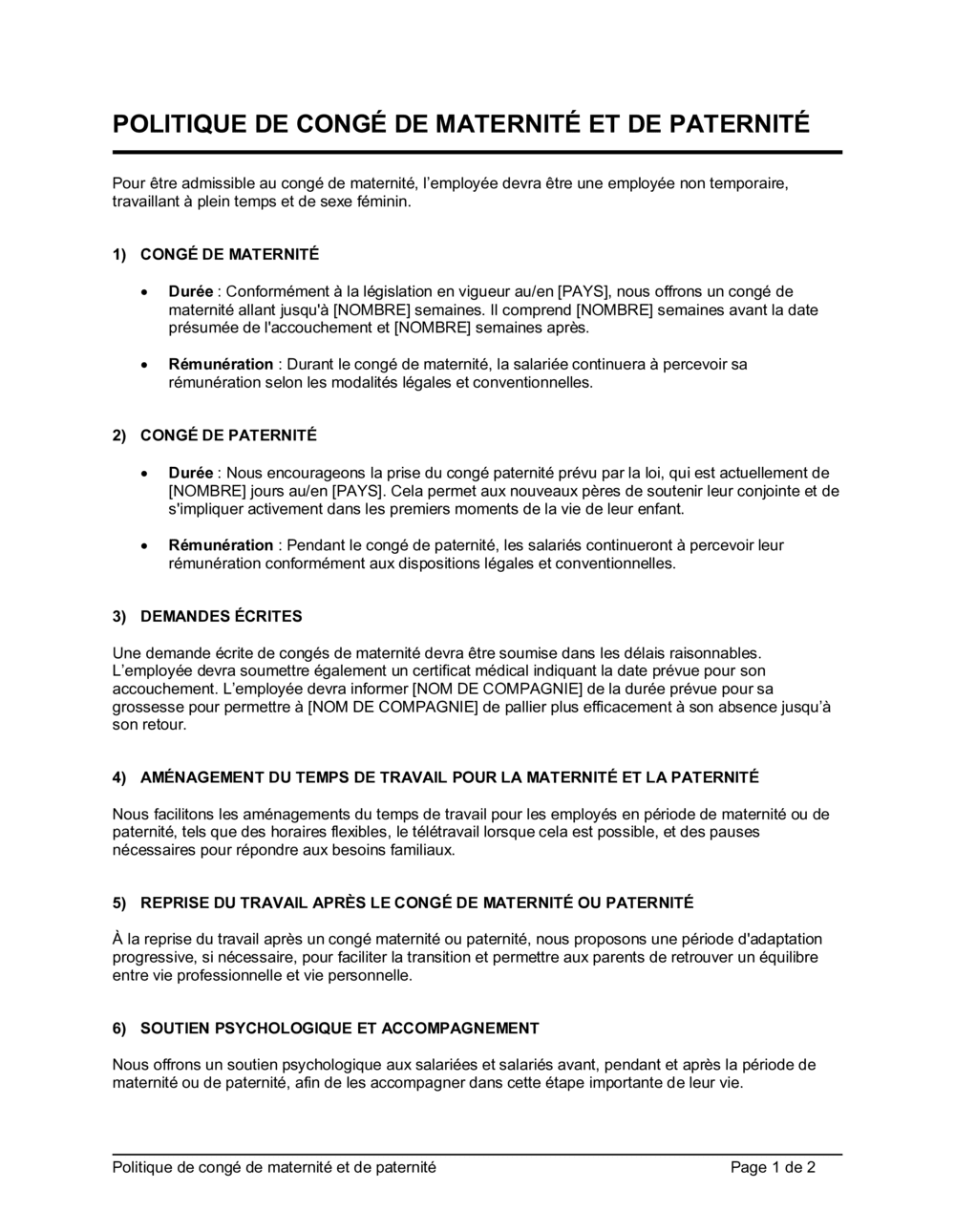 Business-in-a-Box's Politique de congé de maternité et paternité