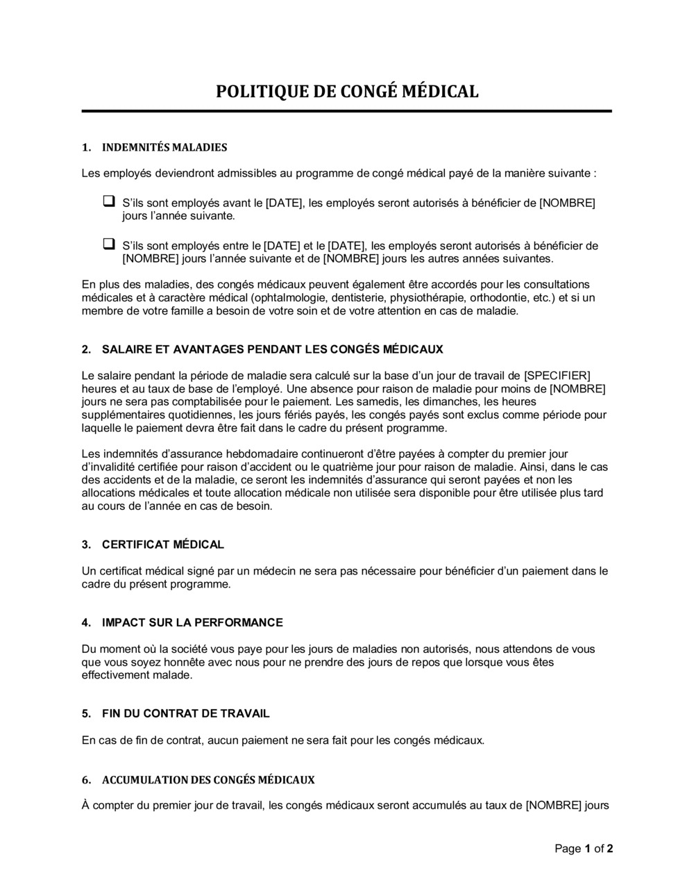 Business-in-a-Box's Politique de congé médical