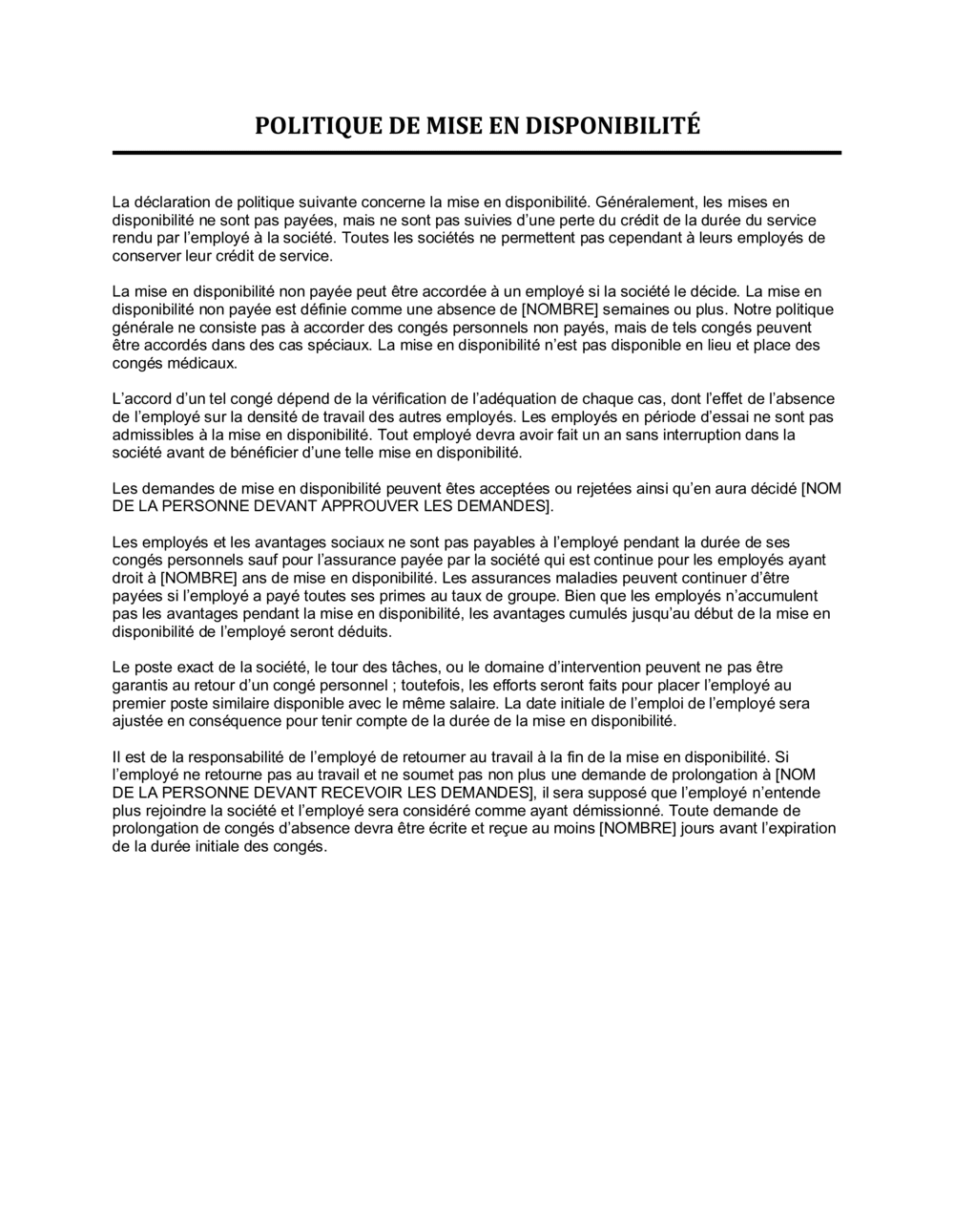 Business-in-a-Box's Politique de mise en disponibilité