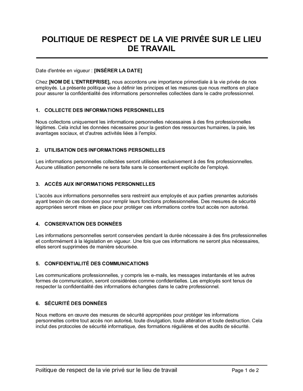 Business-in-a-Box's Politique de respect de la vie privée