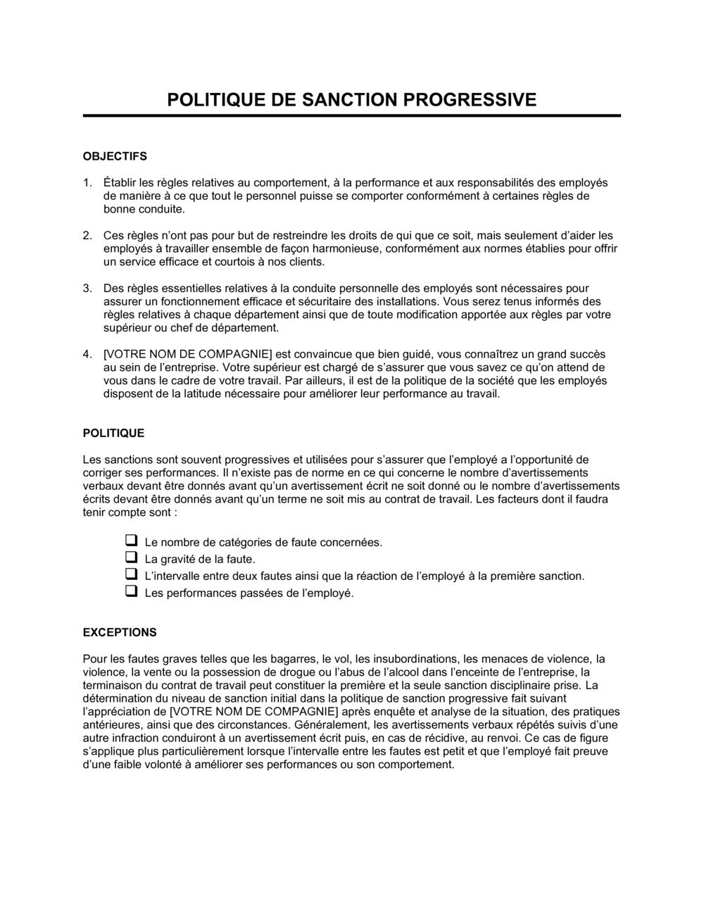 Business-in-a-Box's Politique de sanction progressive