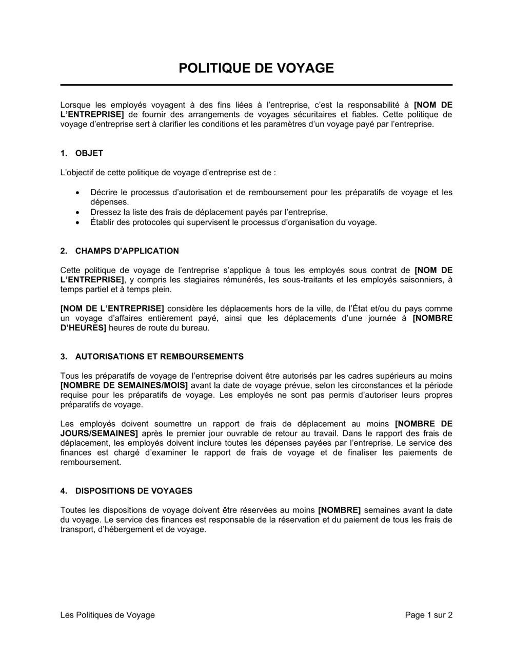 Business-in-a-Box's Politique De Voyage