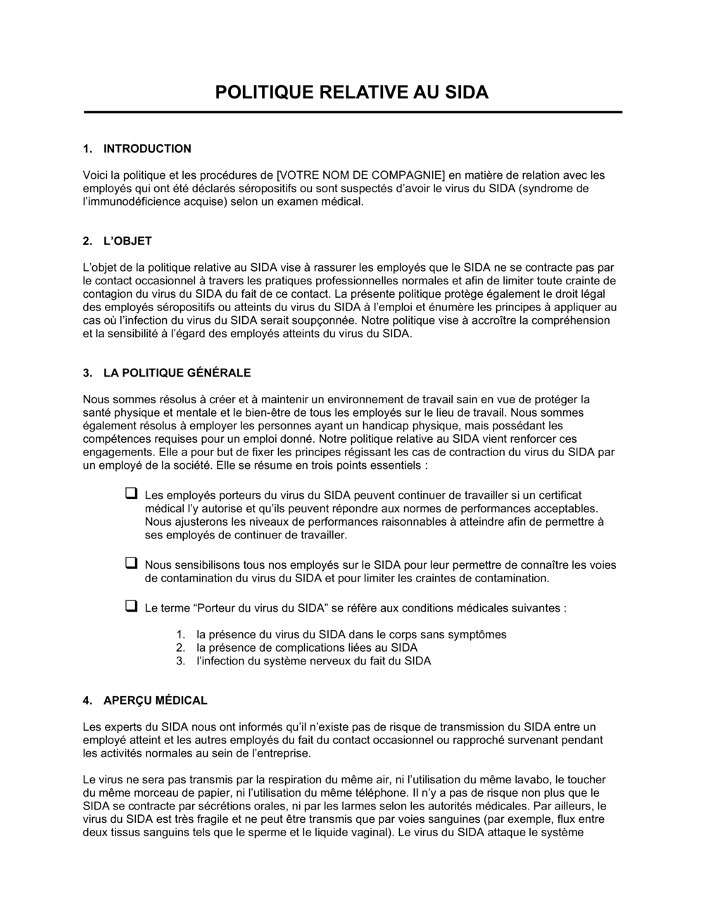 Business-in-a-Box's Politique relative au SIDA