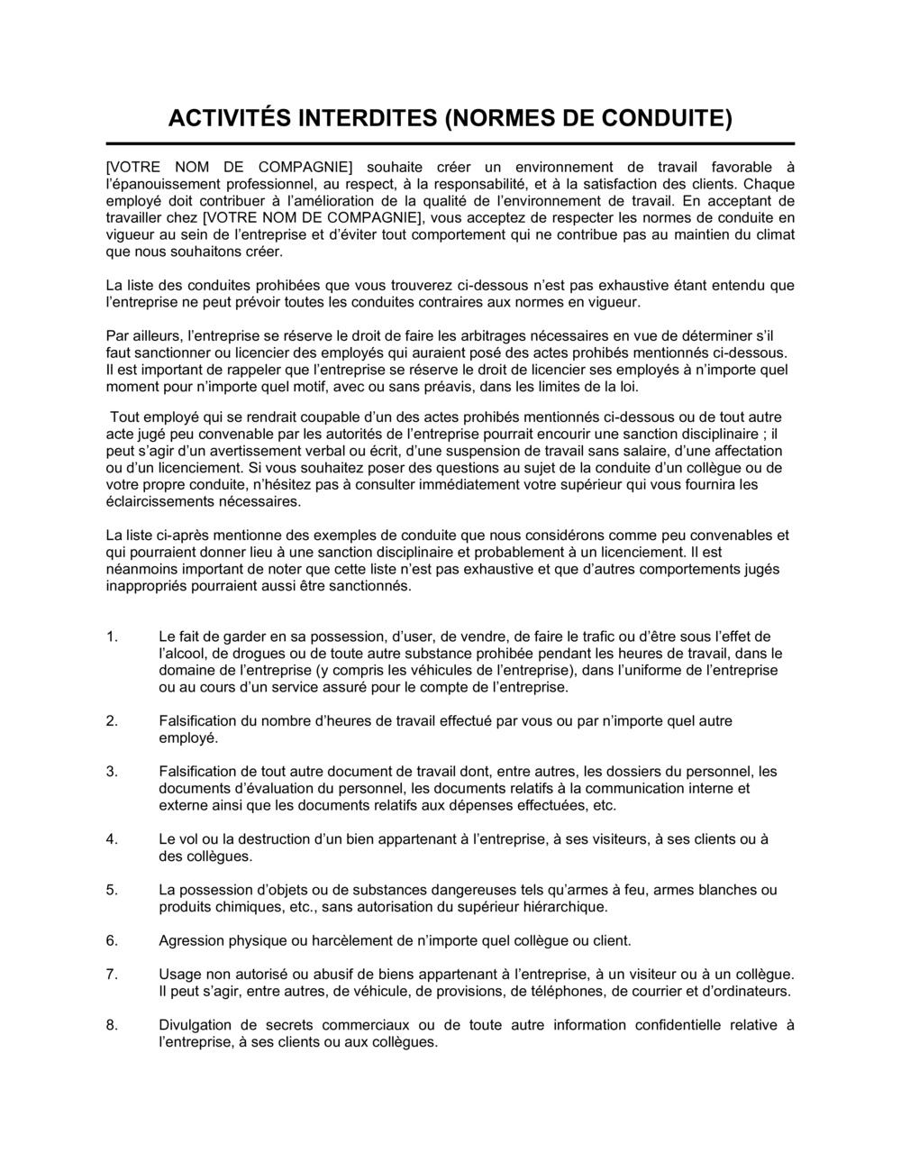 Business-in-a-Box's Politique relative aux activités interdites