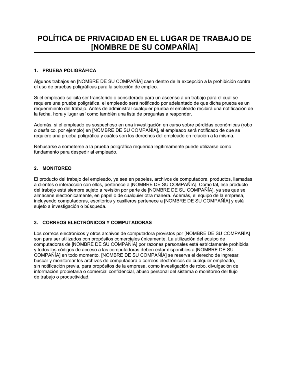 Business-in-a-Box's Política acerca de la privacidad y del control del personal