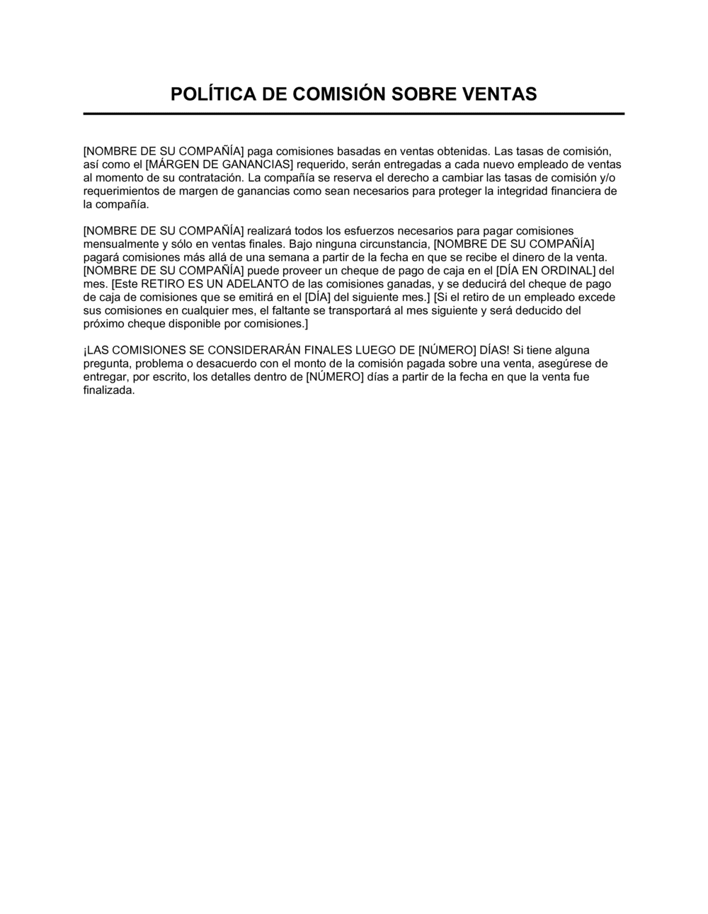 Business-in-a-Box's Política acerca de las comisiones por ventas