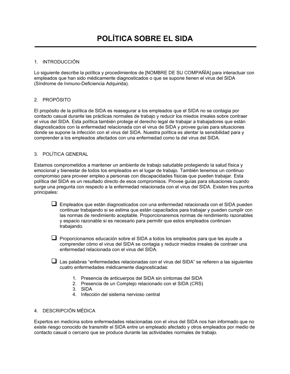 Business-in-a-Box's Política acerca del SIDA en el lugar de trabajo
