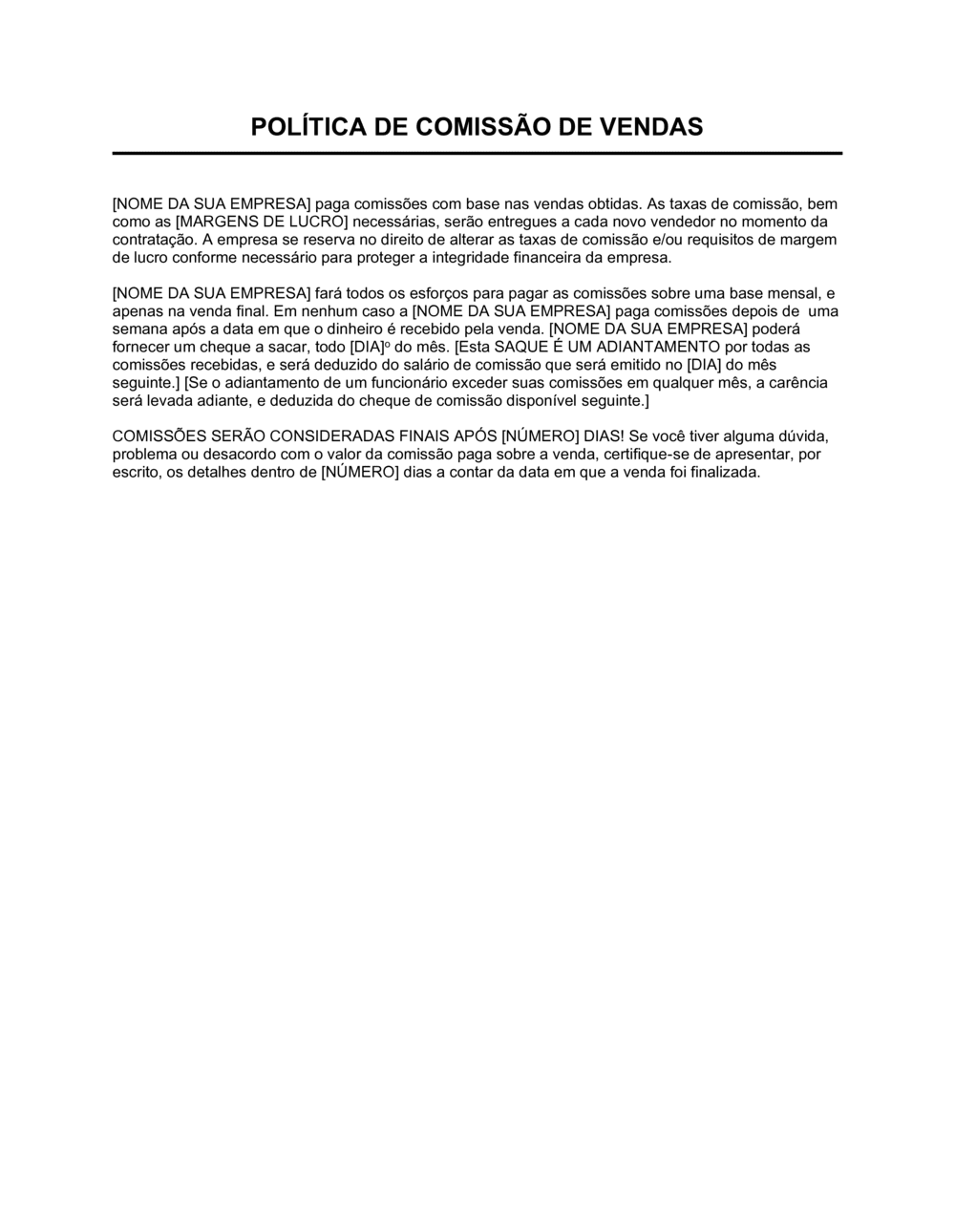 Business-in-a-Box's Política de Comissionamento de Vendas