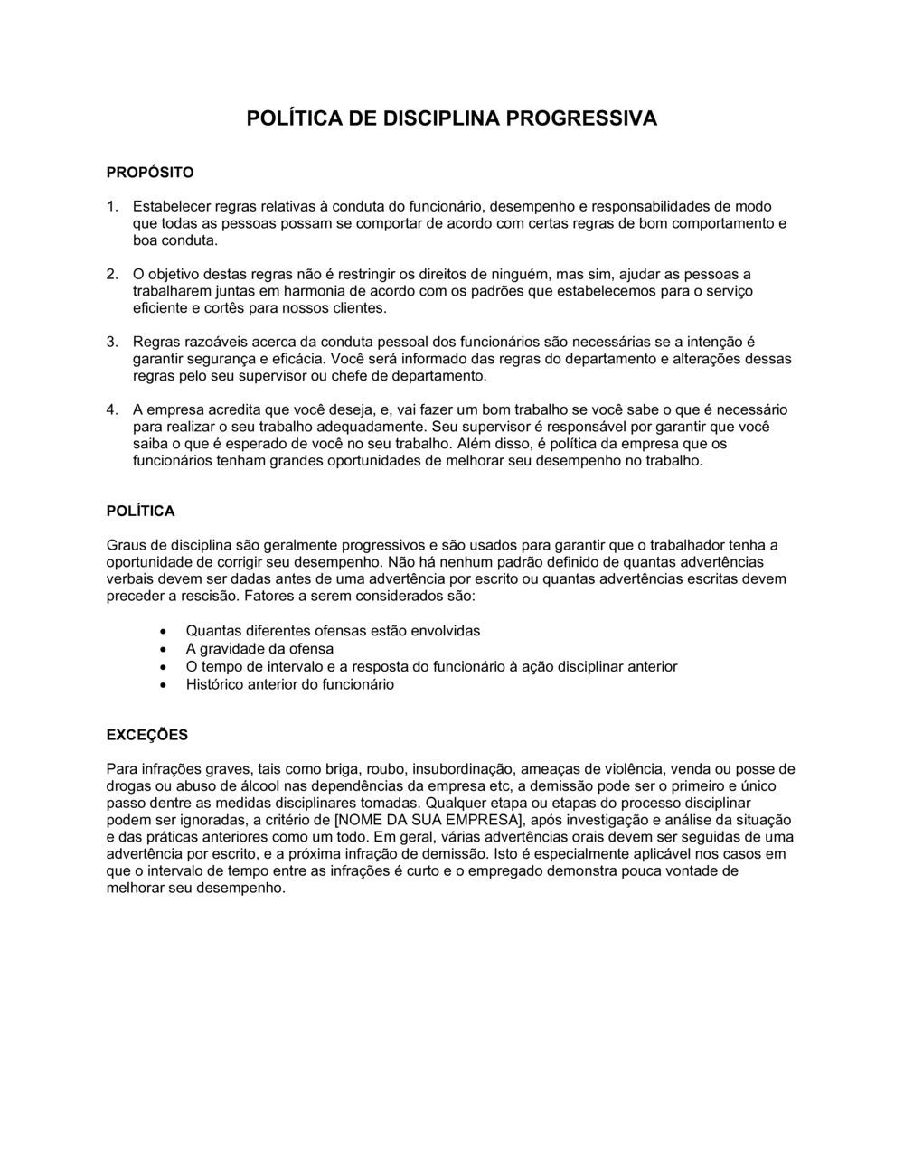 Business-in-a-Box's Política de Disciplina Progressiva