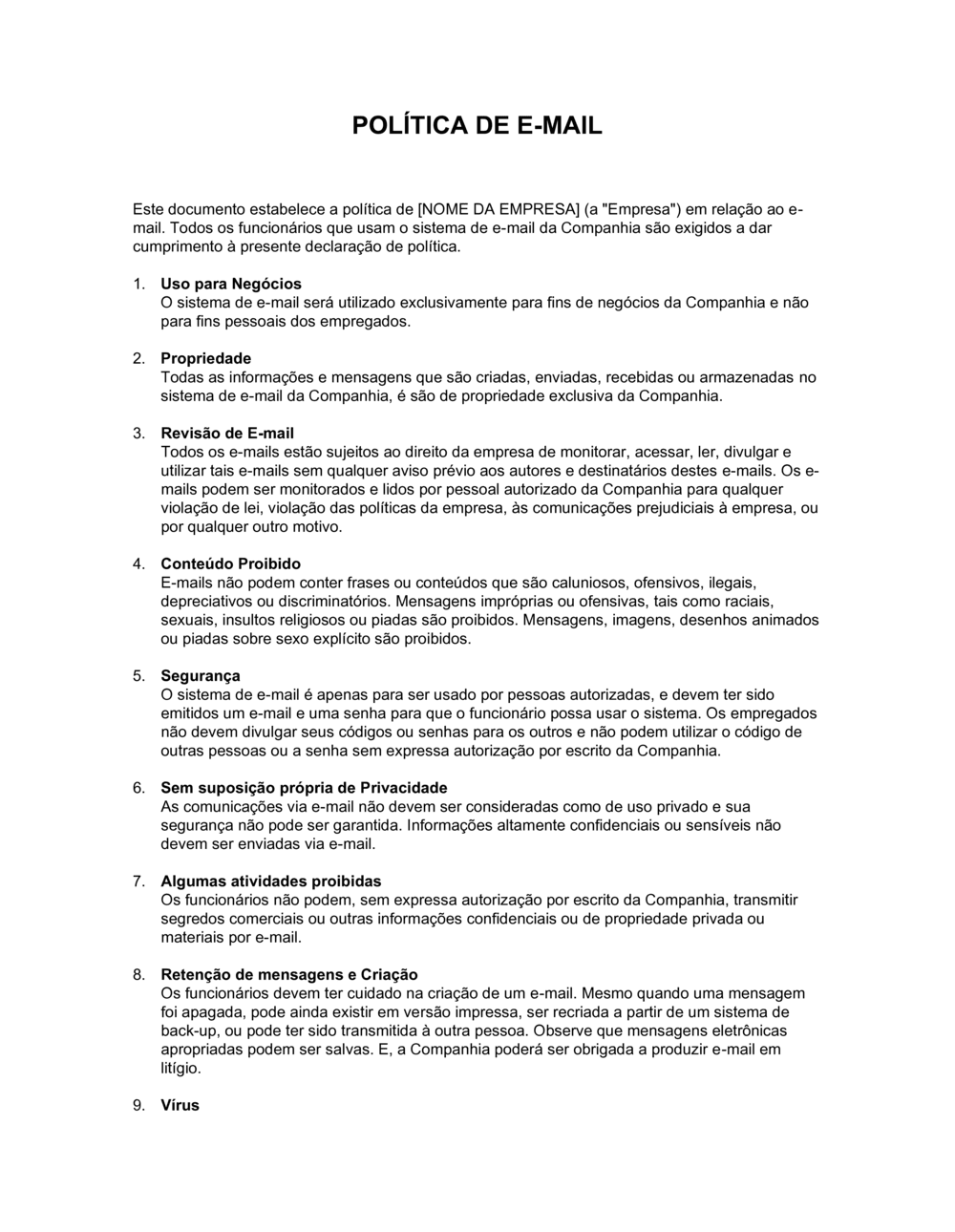 Business-in-a-Box's Política de Email Estrito