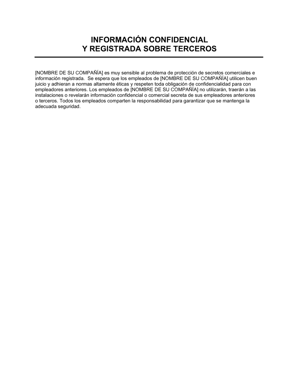 Business-in-a-Box's Política de información confidencial de terceros