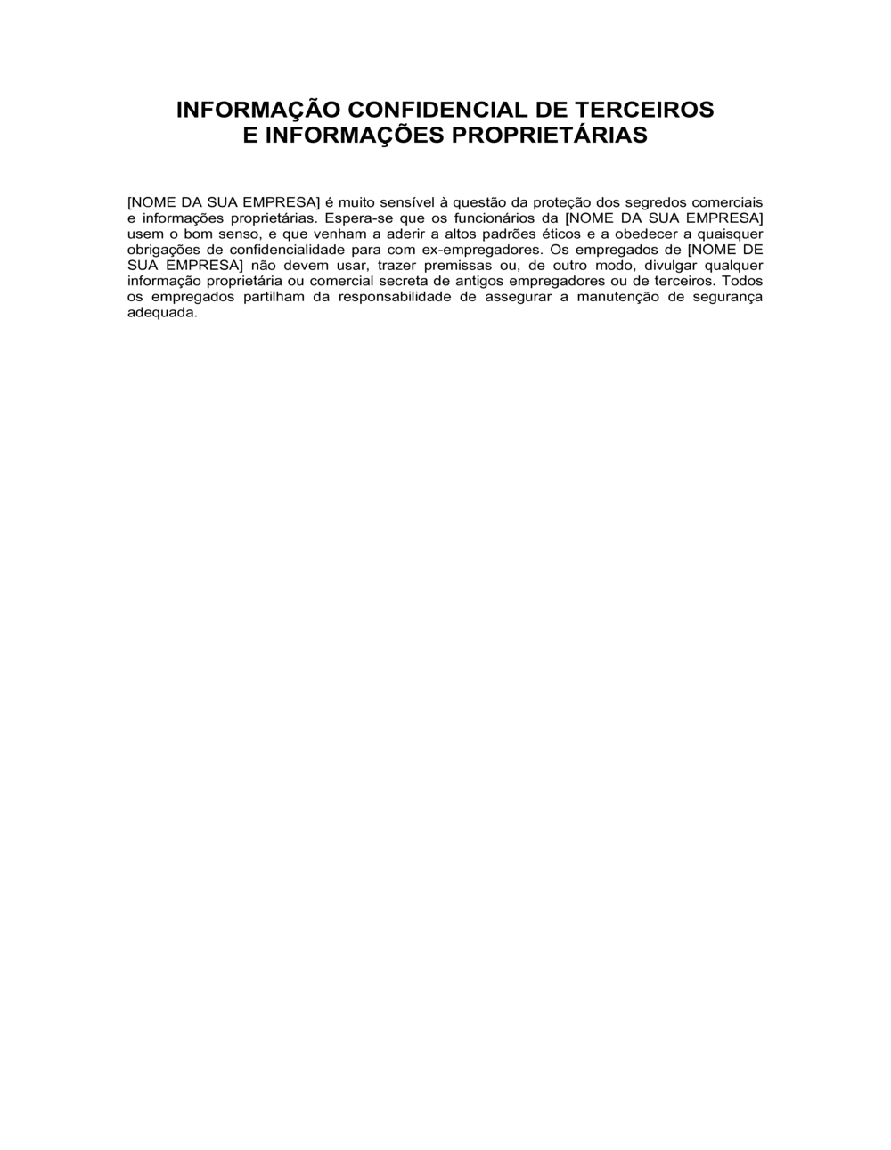 Business-in-a-Box's Política de Informação Confidencial de Terceiros