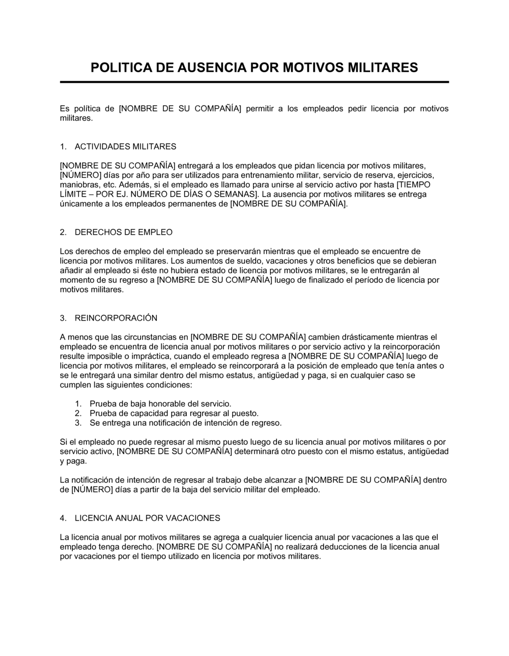 Business-in-a-Box's Política de licencia militar