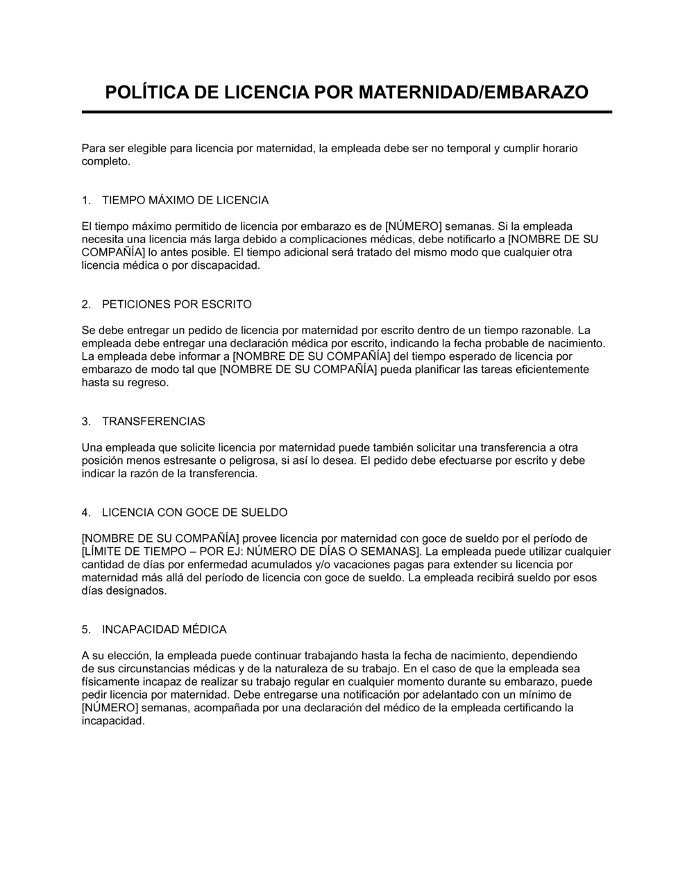 Business-in-a-Box's Política de licencia por maternidad