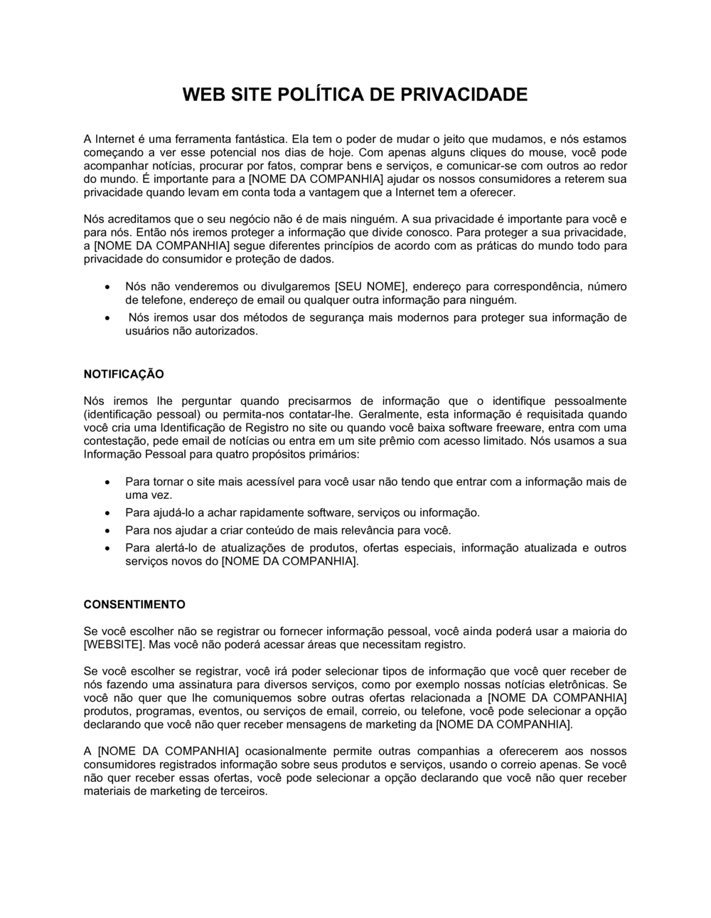 Business-in-a-Box's Política de Privacidade do Website