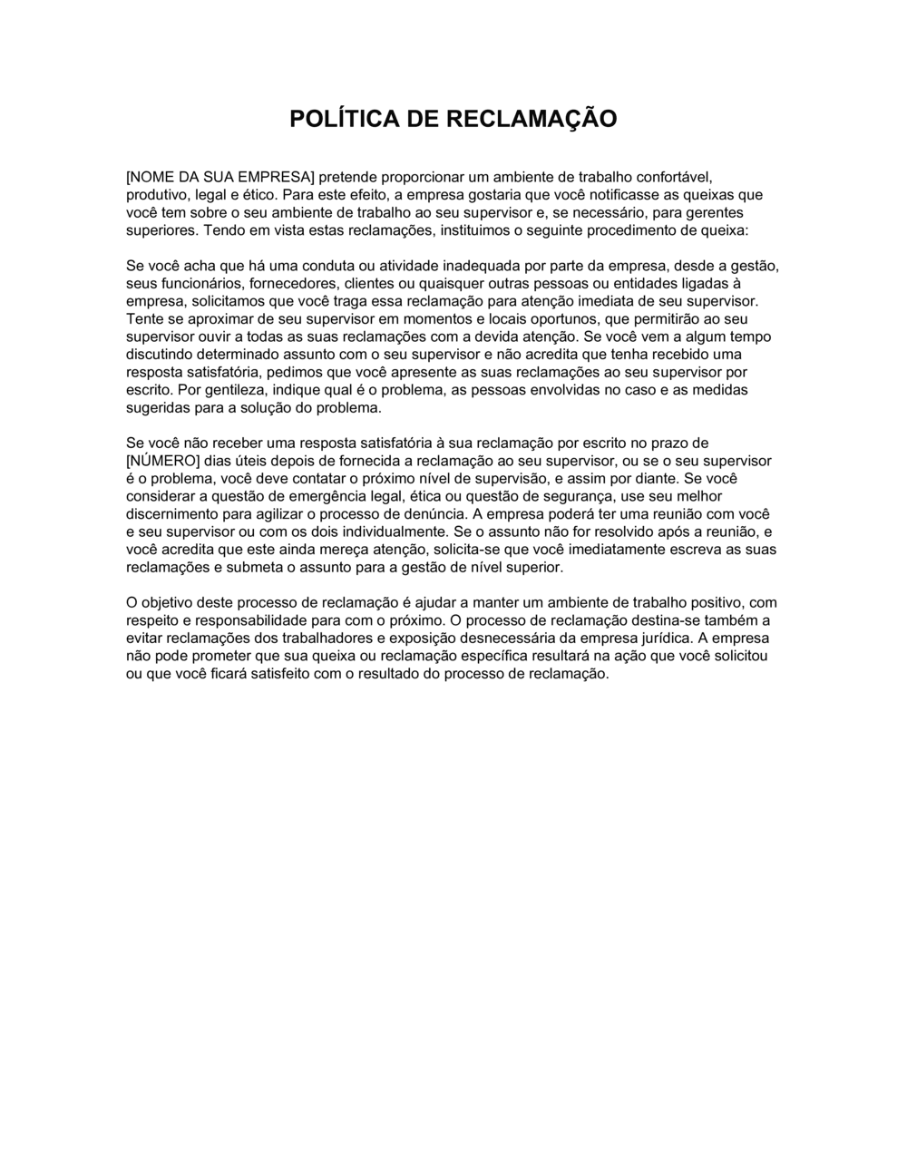 Business-in-a-Box's Política de Queixa