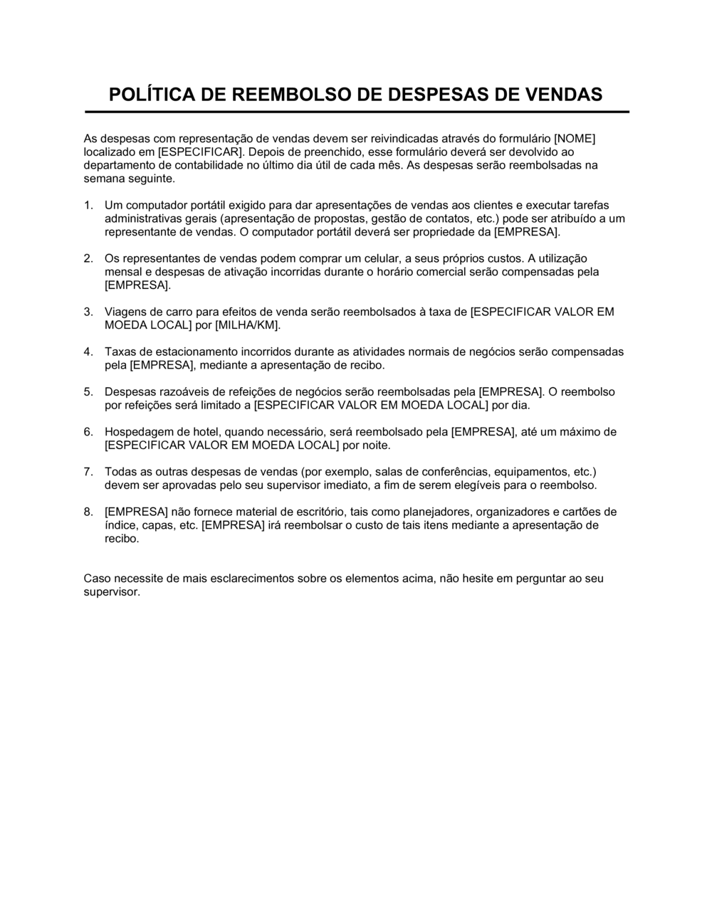 Business-in-a-Box's Política de Reembolso de Gastos de Vendas