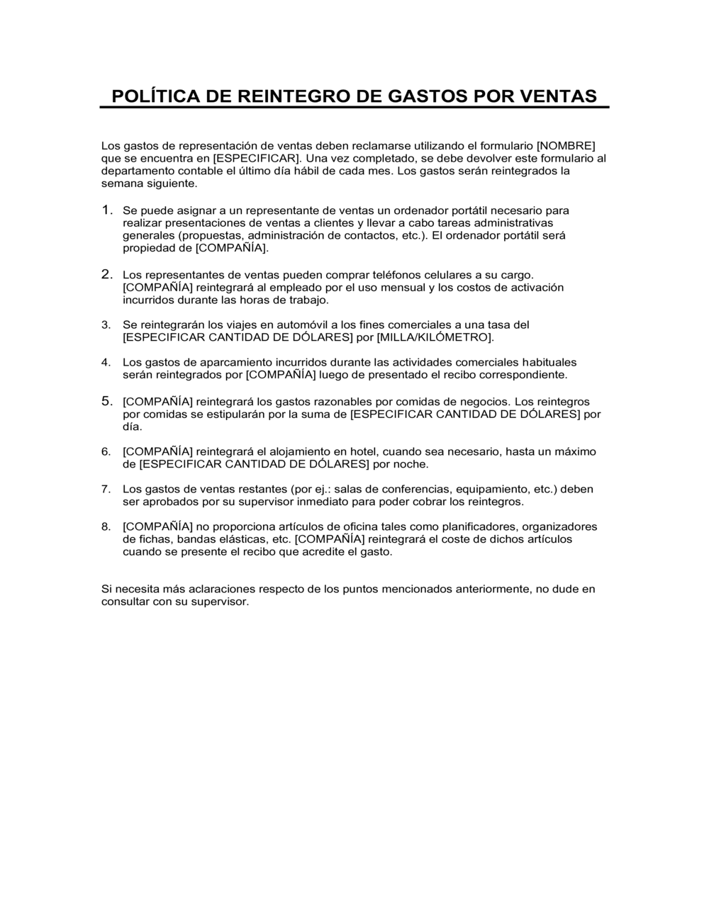 Business-in-a-Box's Política de reintegro de gastos por ventas