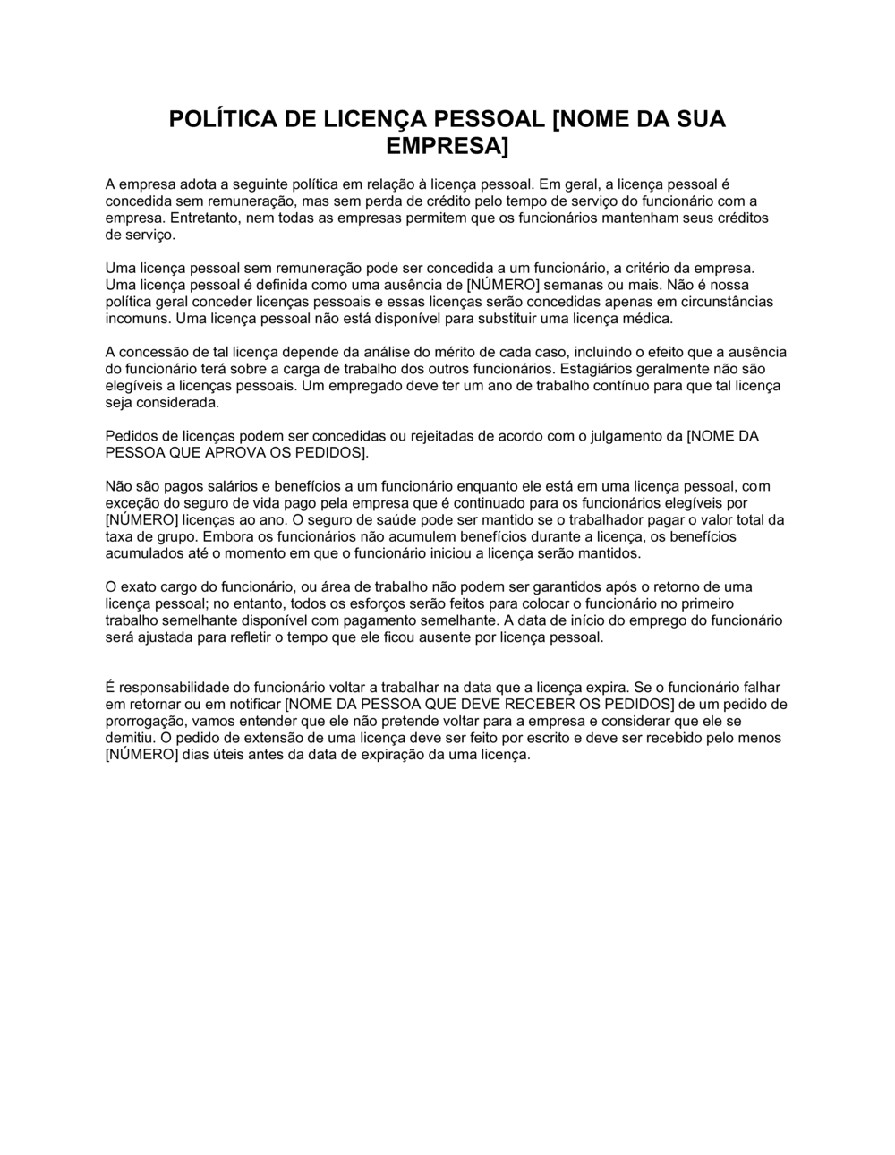 Business-in-a-Box's Política de Saída Pessoal