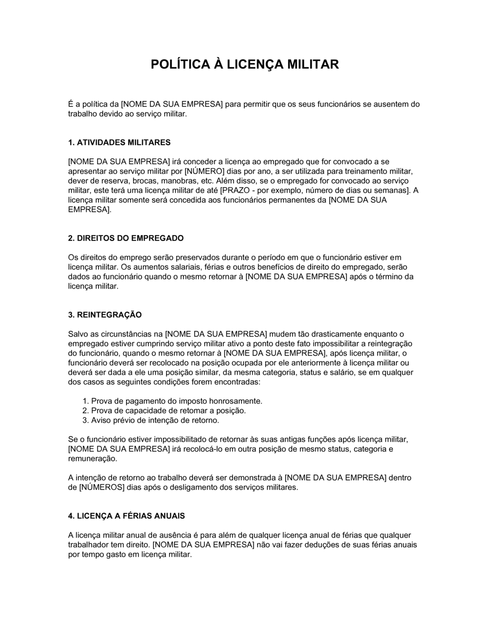 Business-in-a-Box's Política de Saída por Chamada Militar