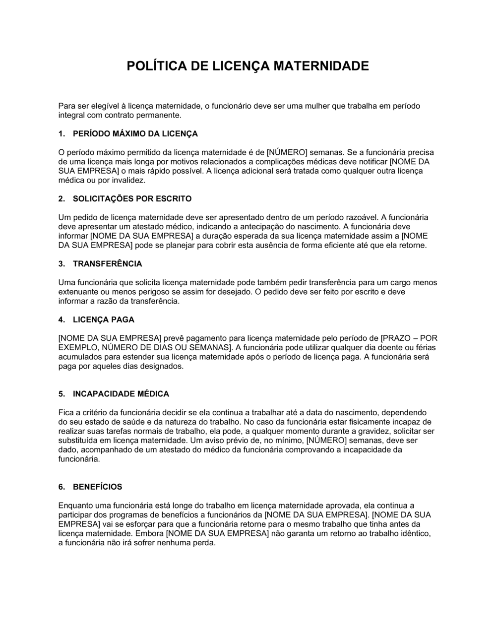 Business-in-a-Box's Política de Saída por Gravidez
