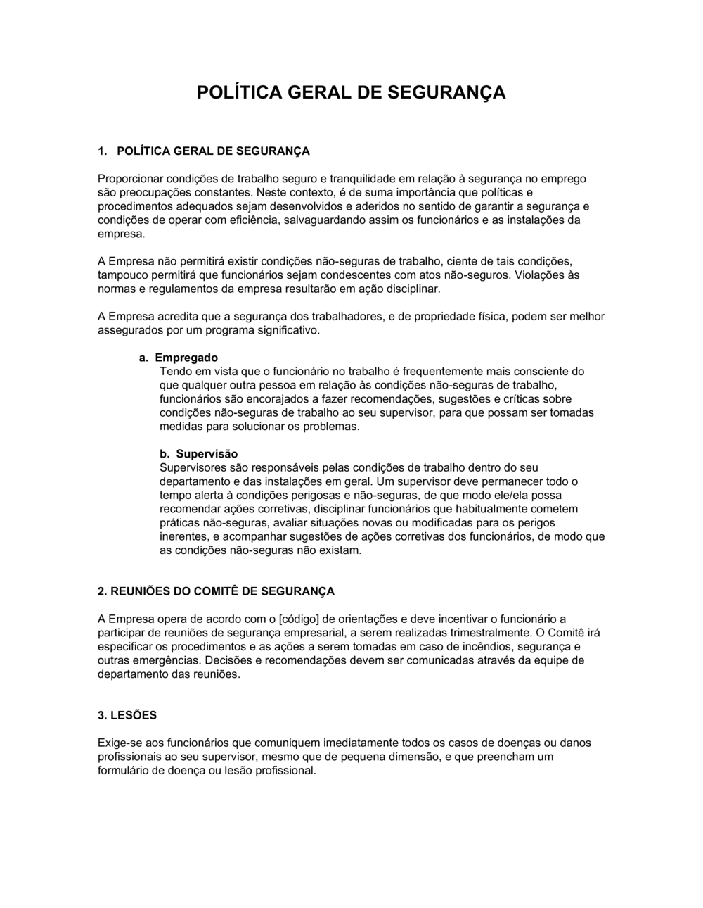 Business-in-a-Box's Política de Segurança Geral