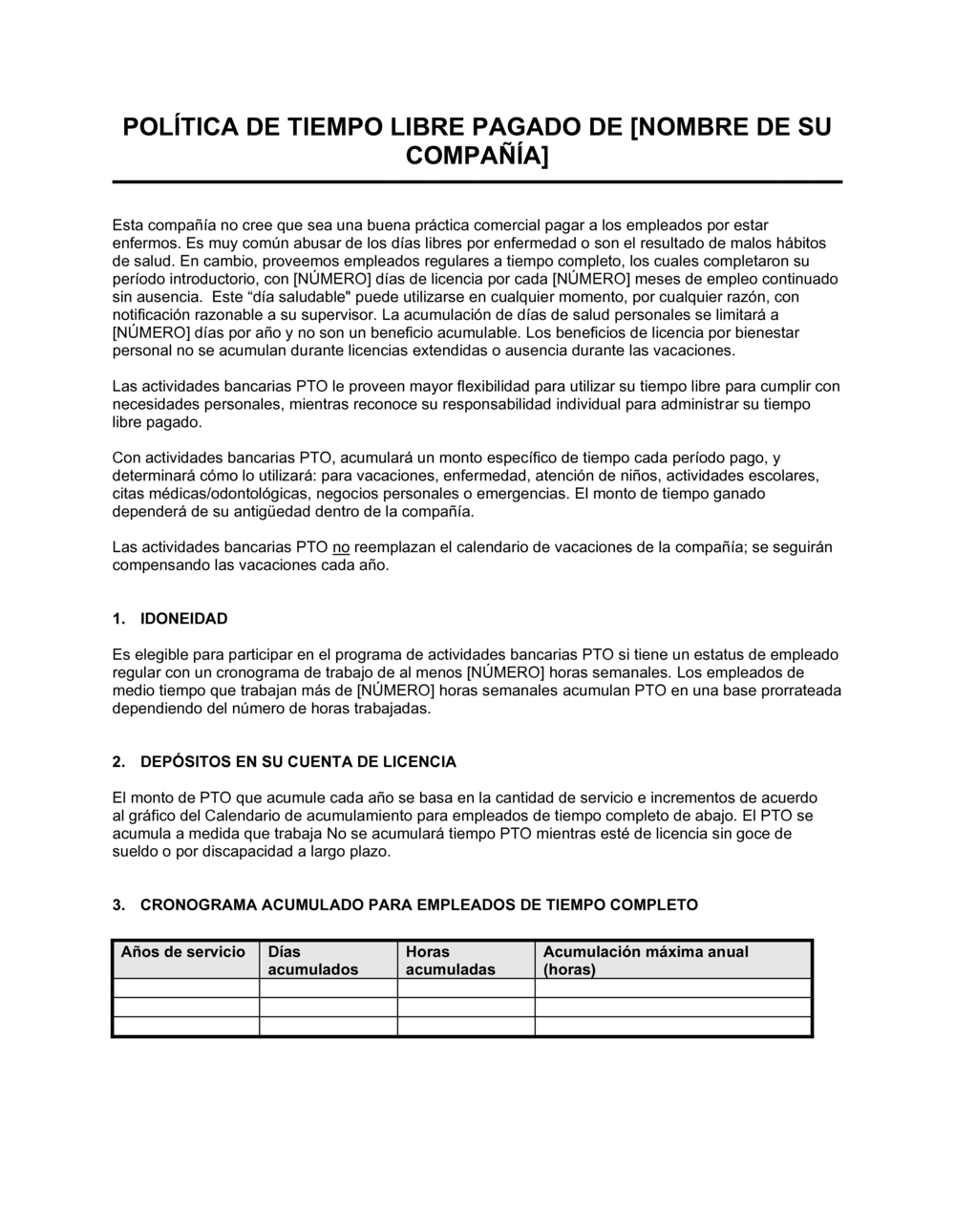 Business-in-a-Box's Política de tiempo libre remunerado