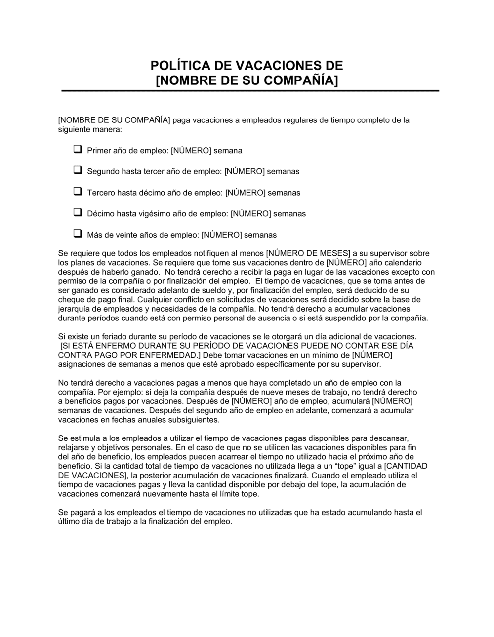 Business-in-a-Box's Política de vacaciones