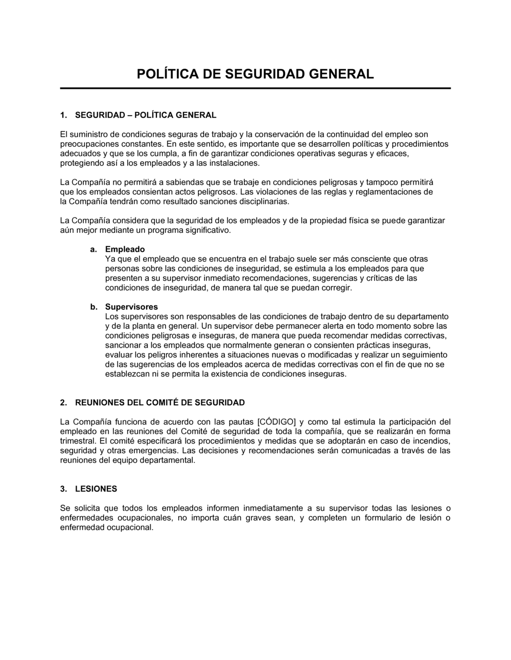 Business-in-a-Box's Política general de seguridad