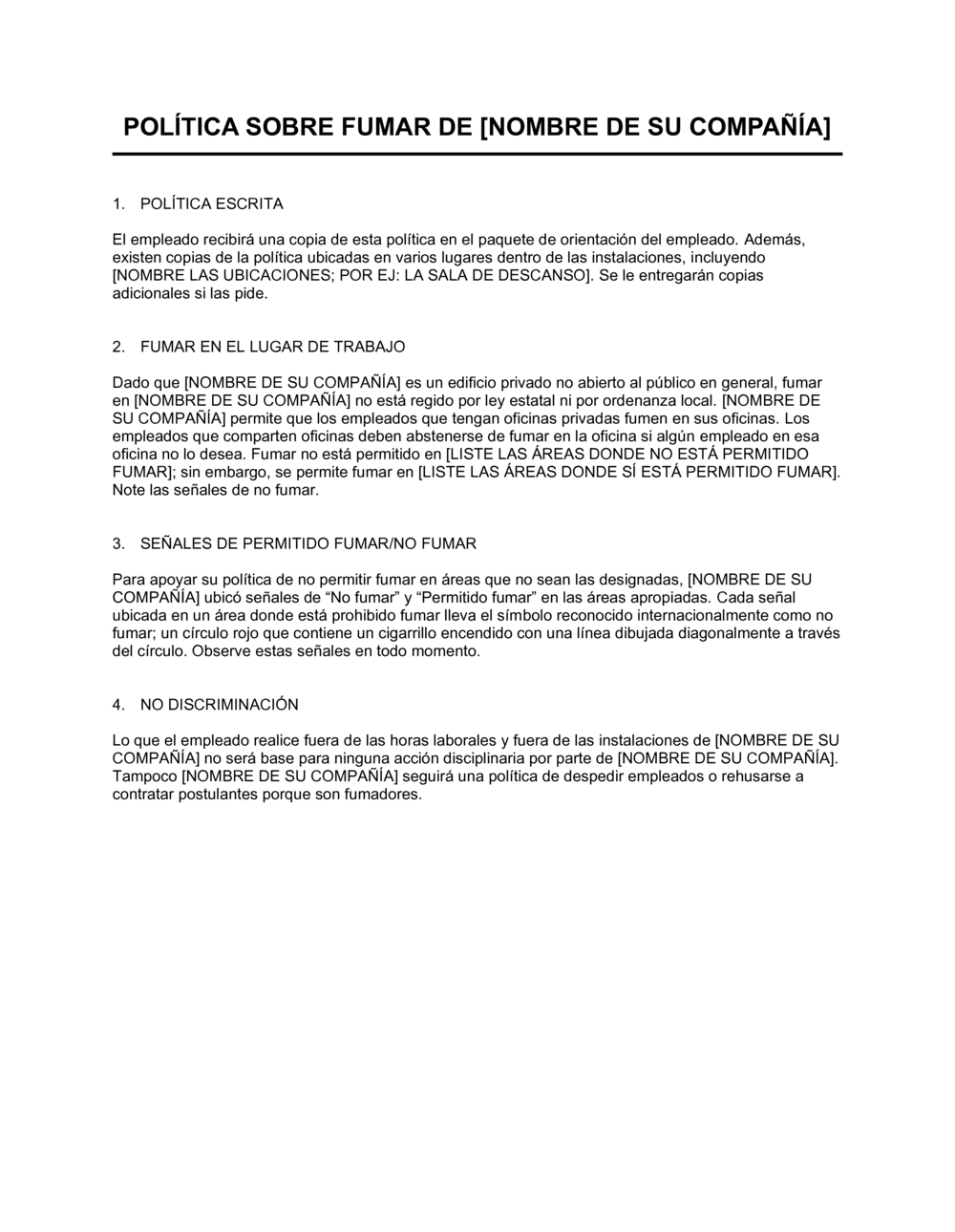 Business-in-a-Box's Política para fumadores