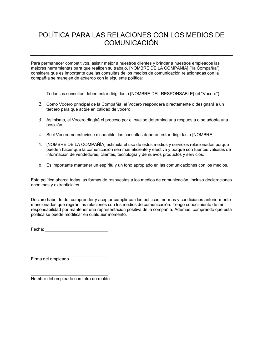 Business-in-a-Box's Política para las relaciones con los medios de comunicación