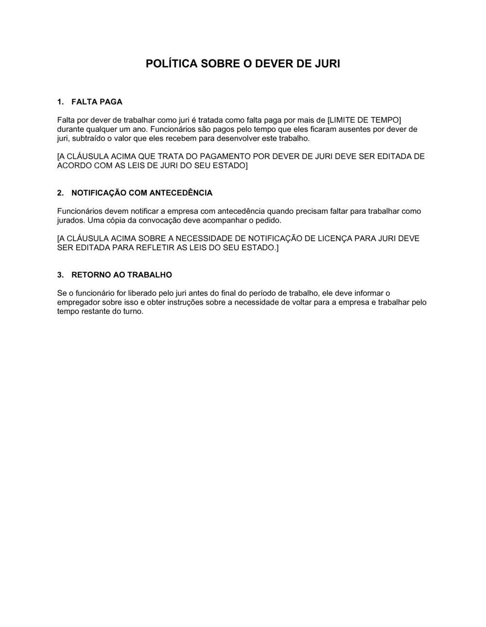 Business-in-a-Box's Política Sobre o Dever de Juri