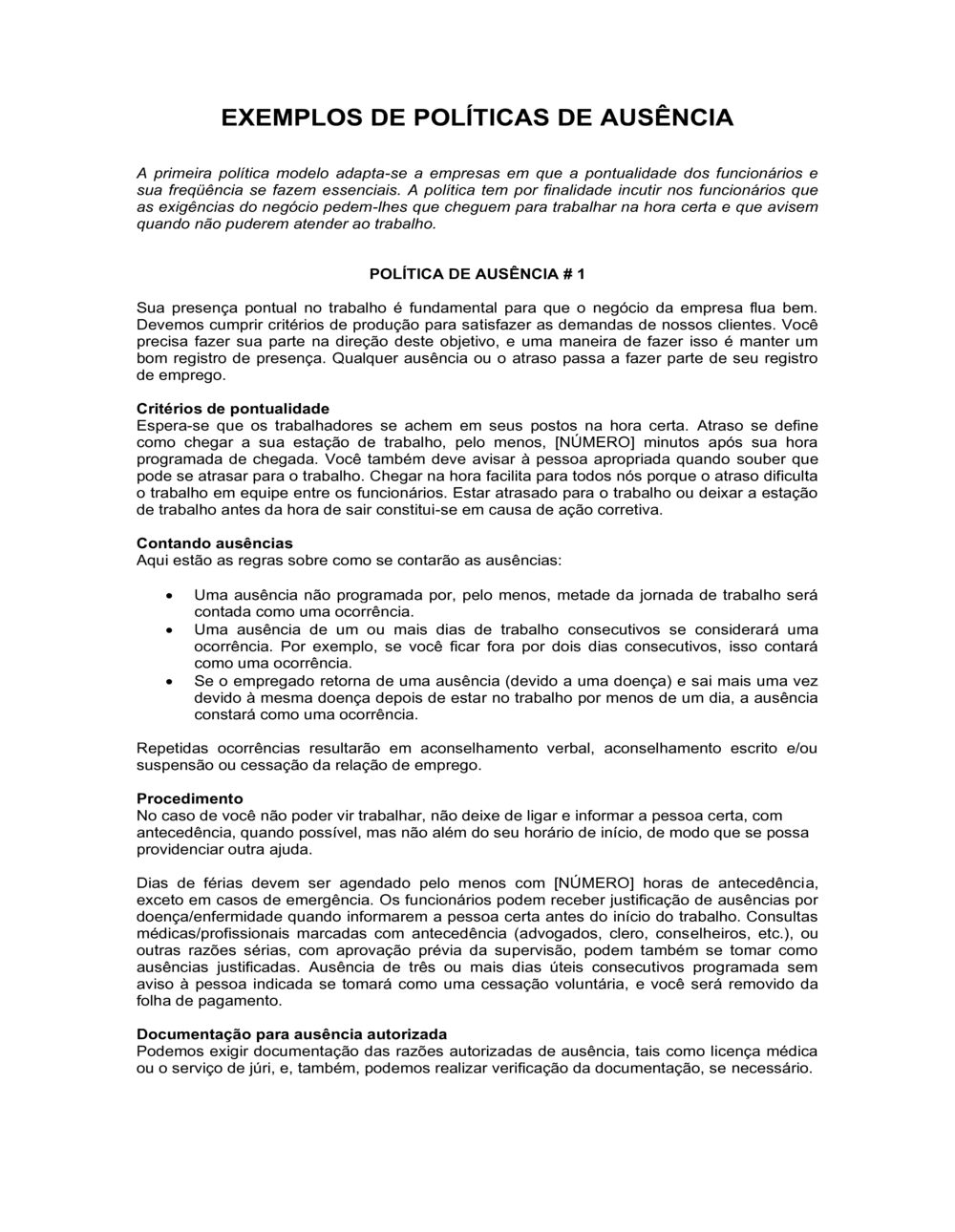 Business-in-a-Box's Políticas de Ausência