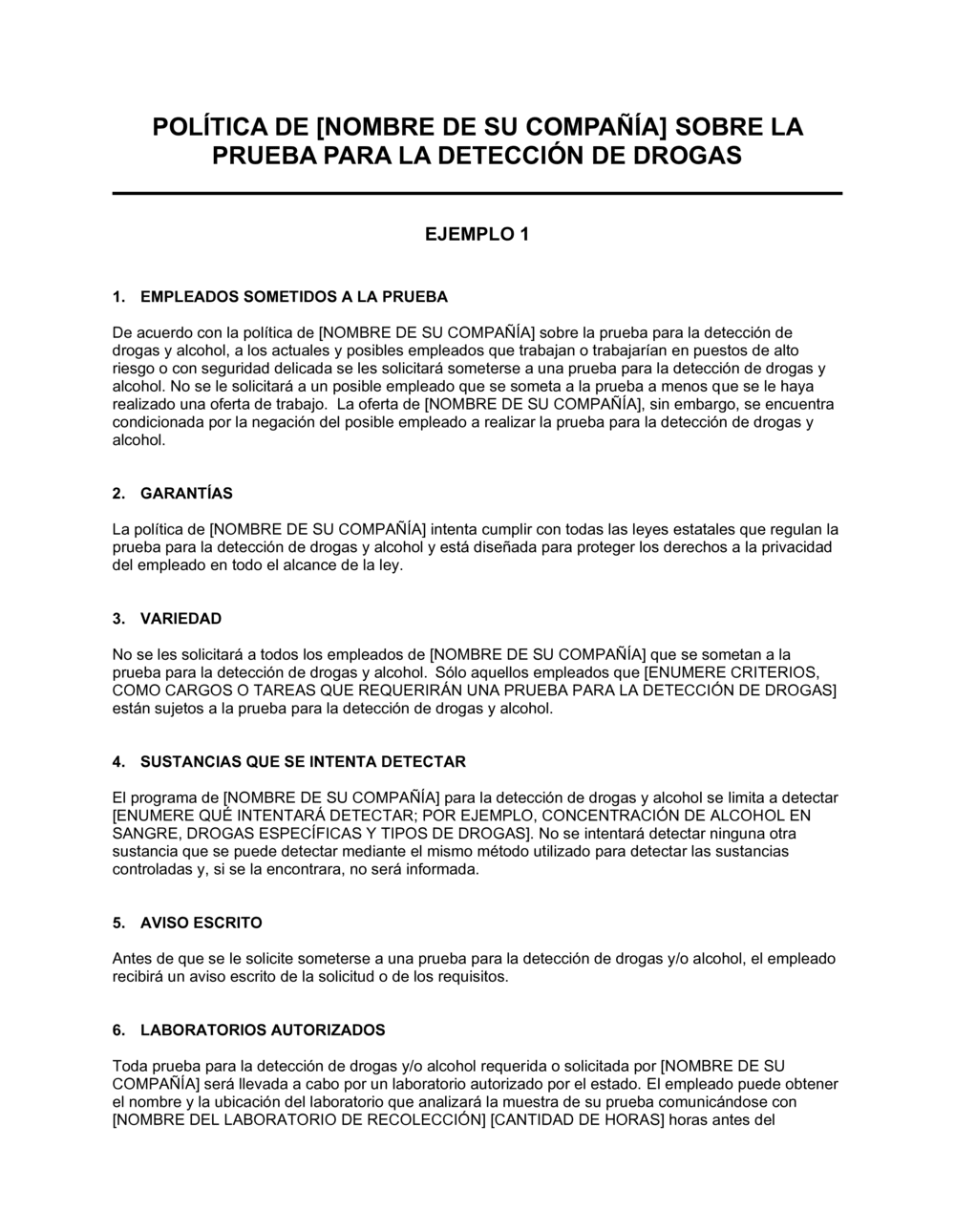 Business-in-a-Box's Políticas de pruebas de drogas