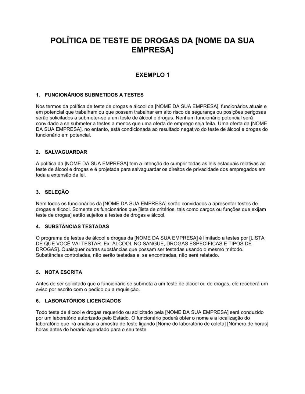 Business-in-a-Box's Políticas de Teste de Drogas