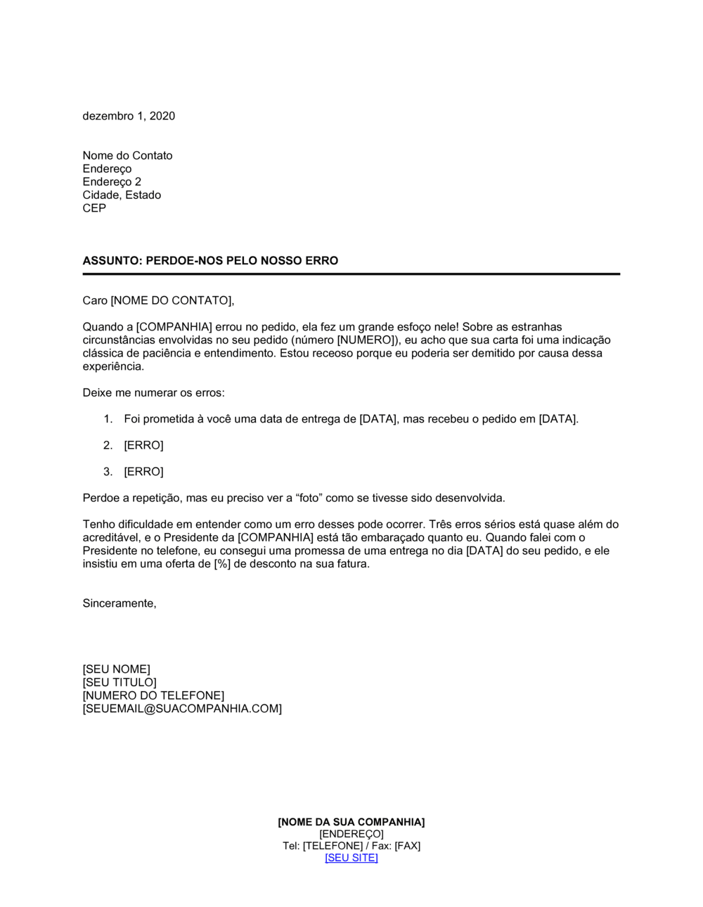 Business-in-a-Box's Por favor Perdoe o Erro Feito no Pedido