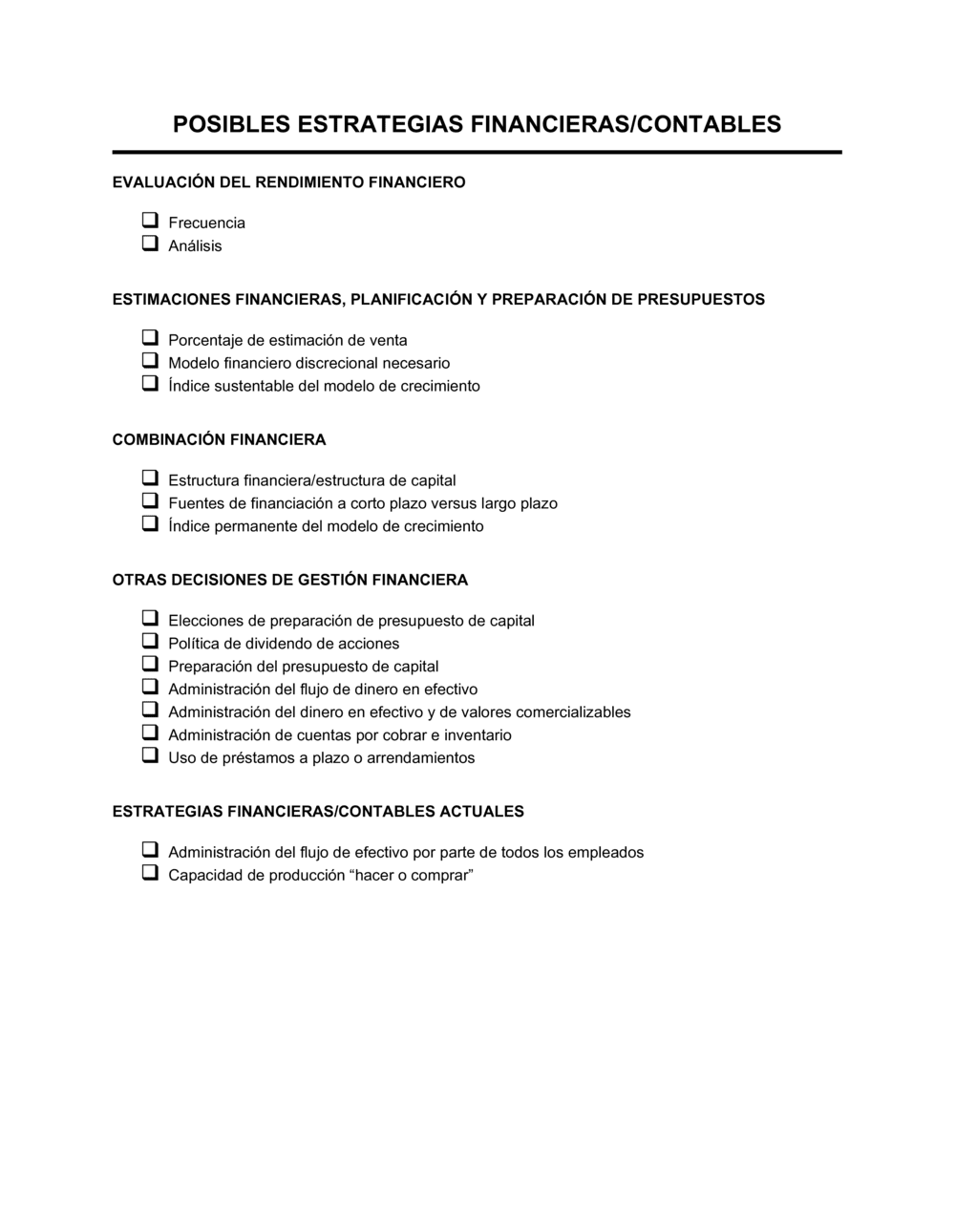 Business-in-a-Box's Posibles estrategias financieras y contables