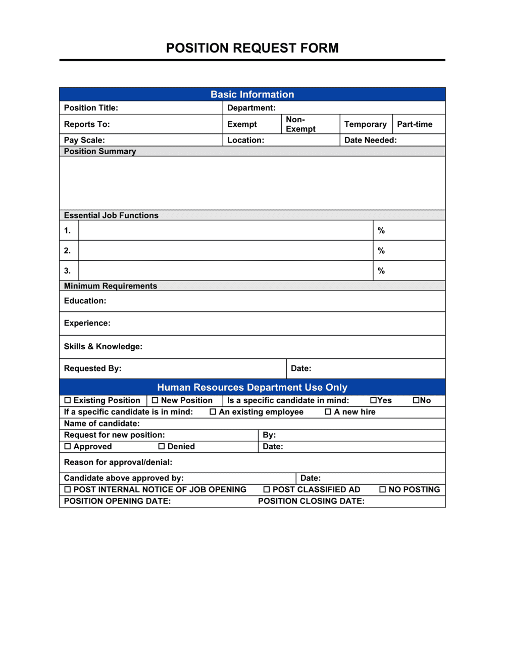 Position Request Form Template By Business in a Box 