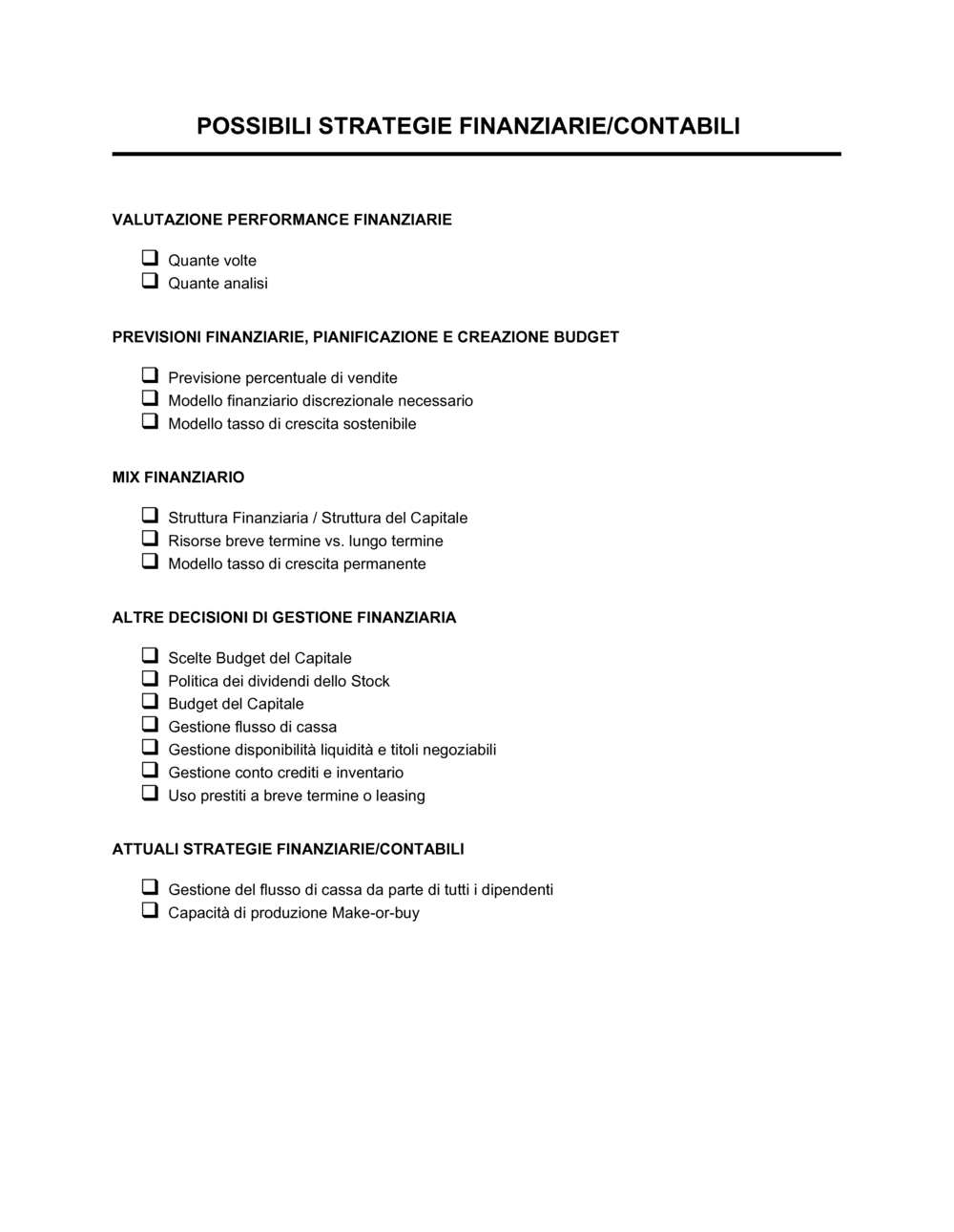 Business-in-a-Box's Possibili strategie finanziarie e contabili